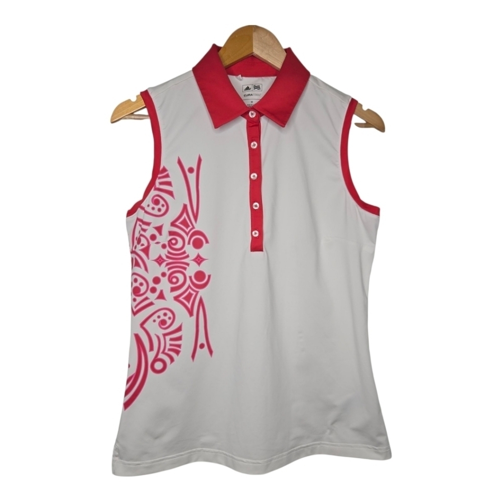 Adidas Womens Retro Y2K Pink Aztec Print Sleeveless Golf Polo Shirt Size Medium